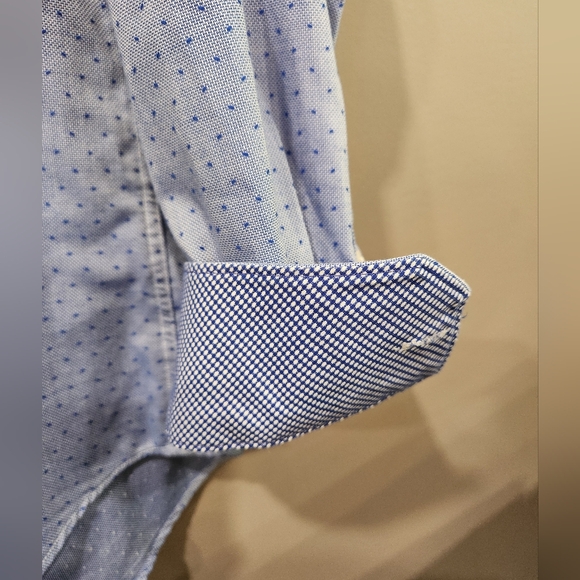 Tailorbyrd Dress Shirt 17 36/37 Trim Fit Blue Print Cotton Flip Cuff Non Iron - Picture 5 of 7
